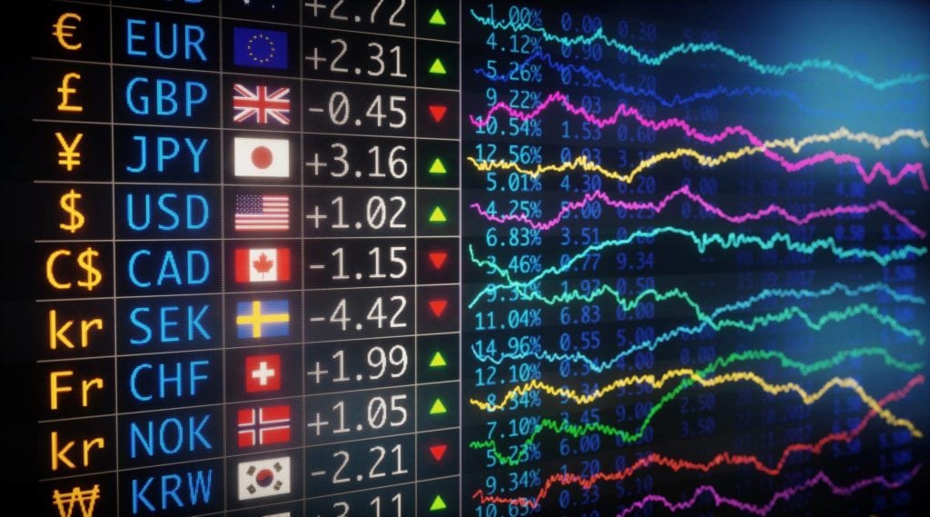 Currency exchange rates display at financial trading screen, stock market, forex trading, economic data, global finance, investment analysis, market trends, financial services, trading platform, foreign exchange, investment opportunities.