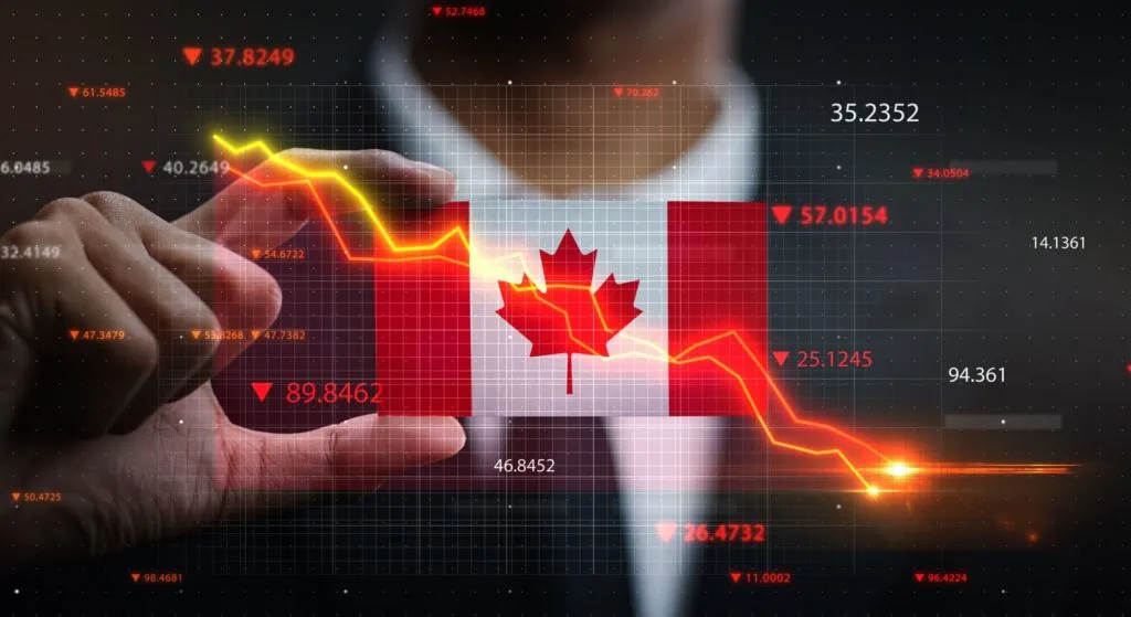 Stock market decline affecting Canada economy, financial news analysis, economic downturn, market crash, financial crisis, business loss, investment risk, economic instability.