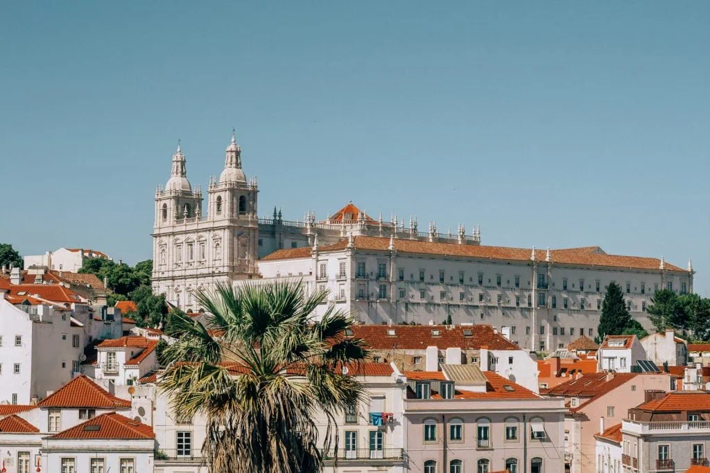 Historic Lisbon cityscape with São Vicente de Fora Monastery in Portugal.