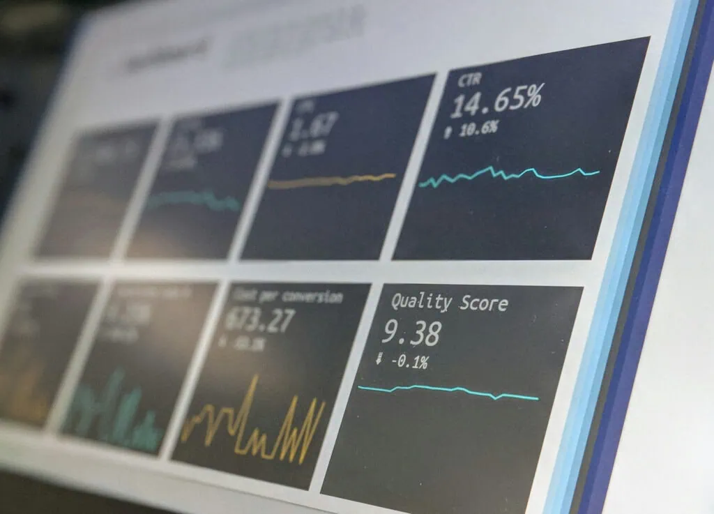 Data analytics dashboard with financial and quality metrics for business performance.