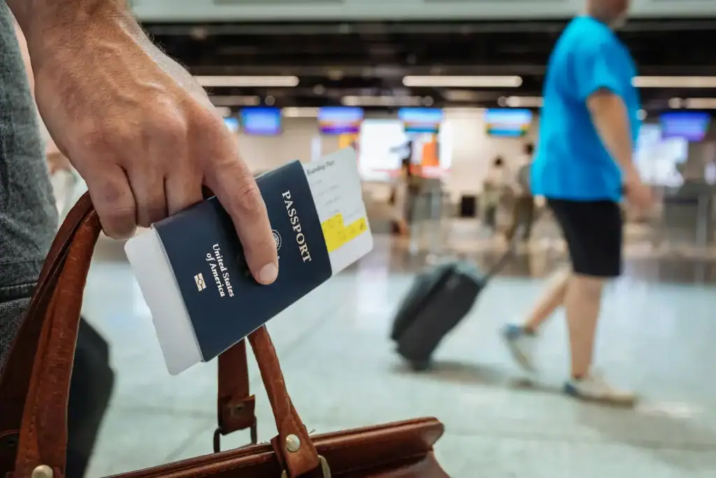 Travel safety and passport check at airport security.